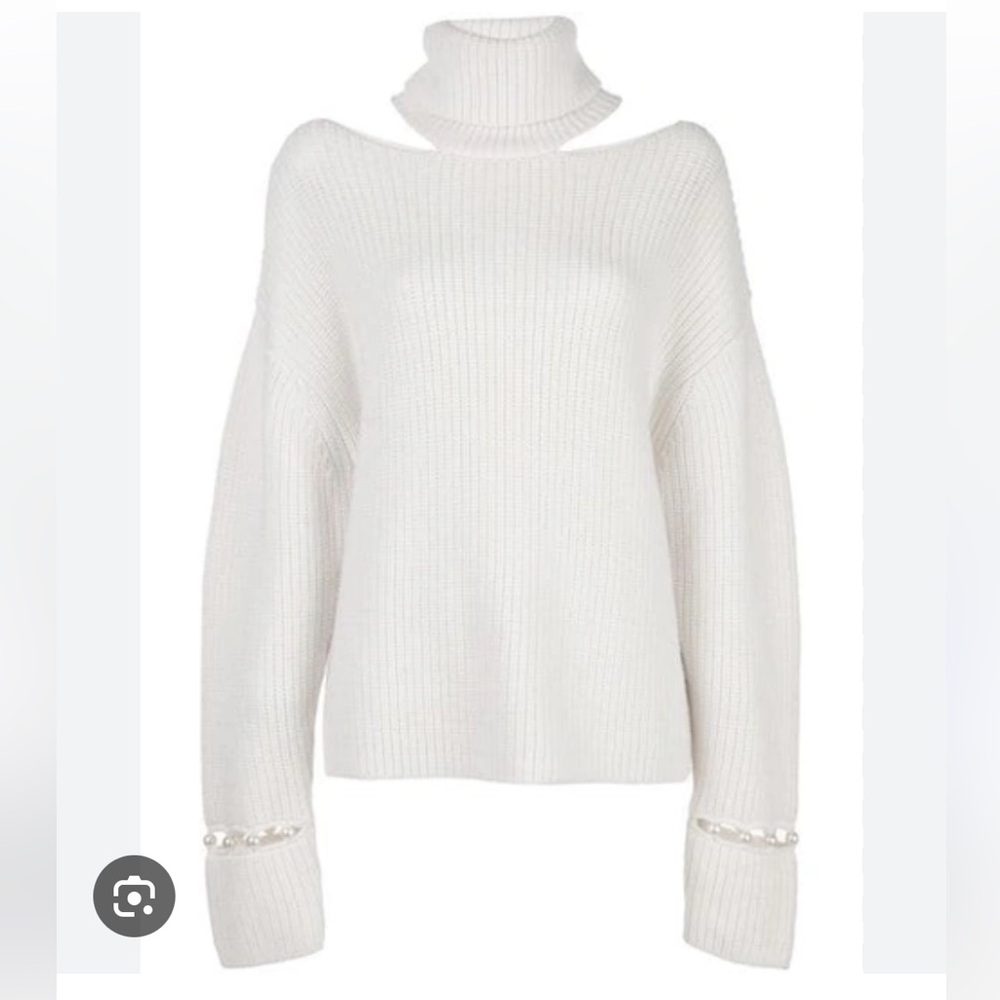 Alice + Olivia 100% Wool Lara Chunky Sweater Cold Shoulder Pearl Cream Size XS